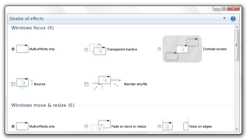 Effects state and other features can be adjusted from settings window.