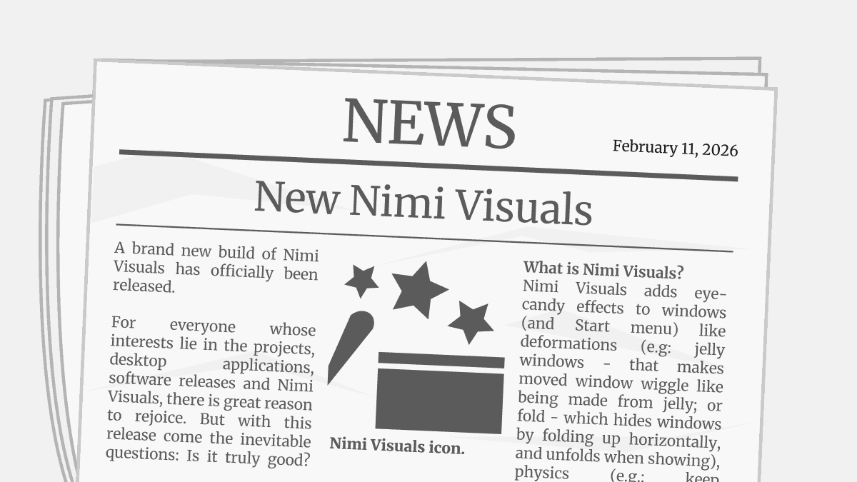 Newspaper front page featuring the lead story covering "Nimi Visuals 20260211 released".