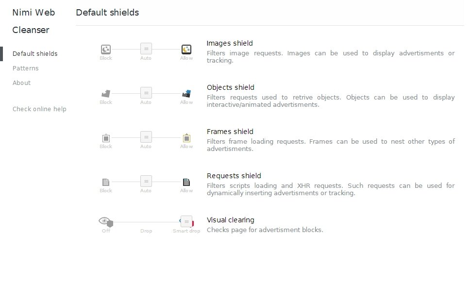 Nimi Web Cleanser — Default shields settings of mainline branch